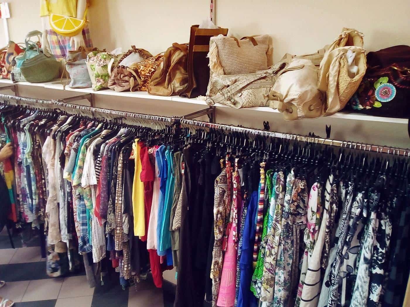 Racks of clothing in a second-hand shop